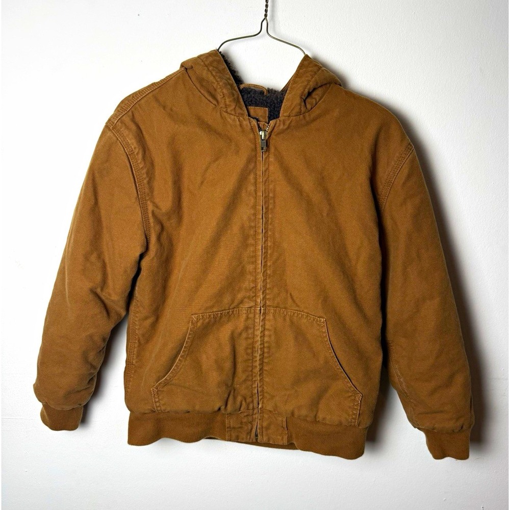 GAP Kids Boys Brown Canvas Sherpa Lined Hooded Full Zip Jacket Size L 10-11